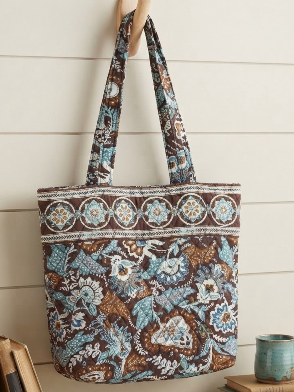 Vera Bradley Quilted Tote Bag Java Blue Pattern Floral Paisley Design